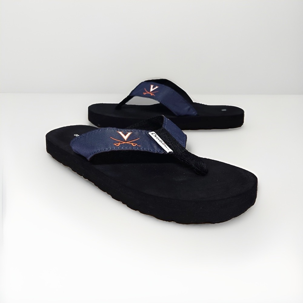 UVA Cavaliers Flip Flops Womens 8 Navy Orange NCAA Fan Gear Ovation Sporty Wahoo